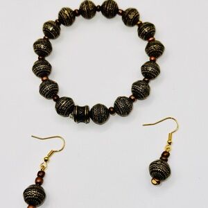 Elegant Aztec Gold and Brown Beaded Jewelry Set